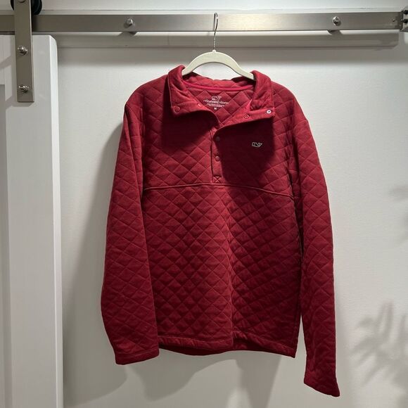 Vineyard Vines Diamond Quilted Red Quarter-Button Up Pullover Medium - Picture 4 of 8
